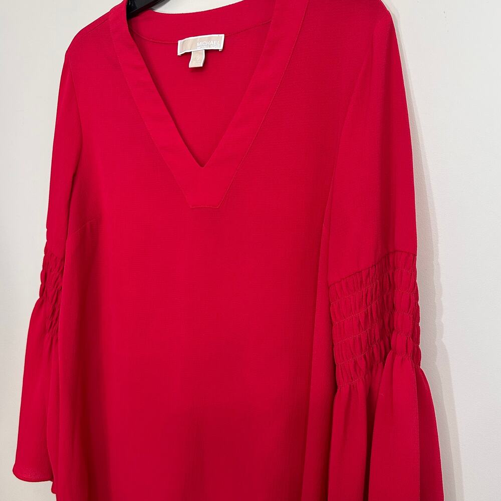 Michael Kors Red V-Neck Bell Sleeve Blouse - Picture 4 of 7
